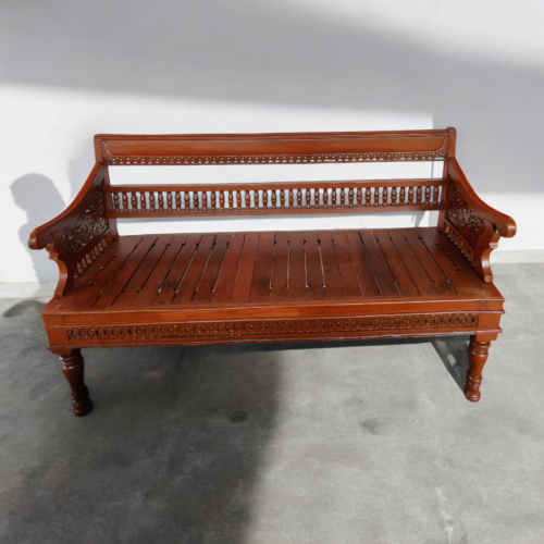 Vintage Wooden Carved Bench - Image 5