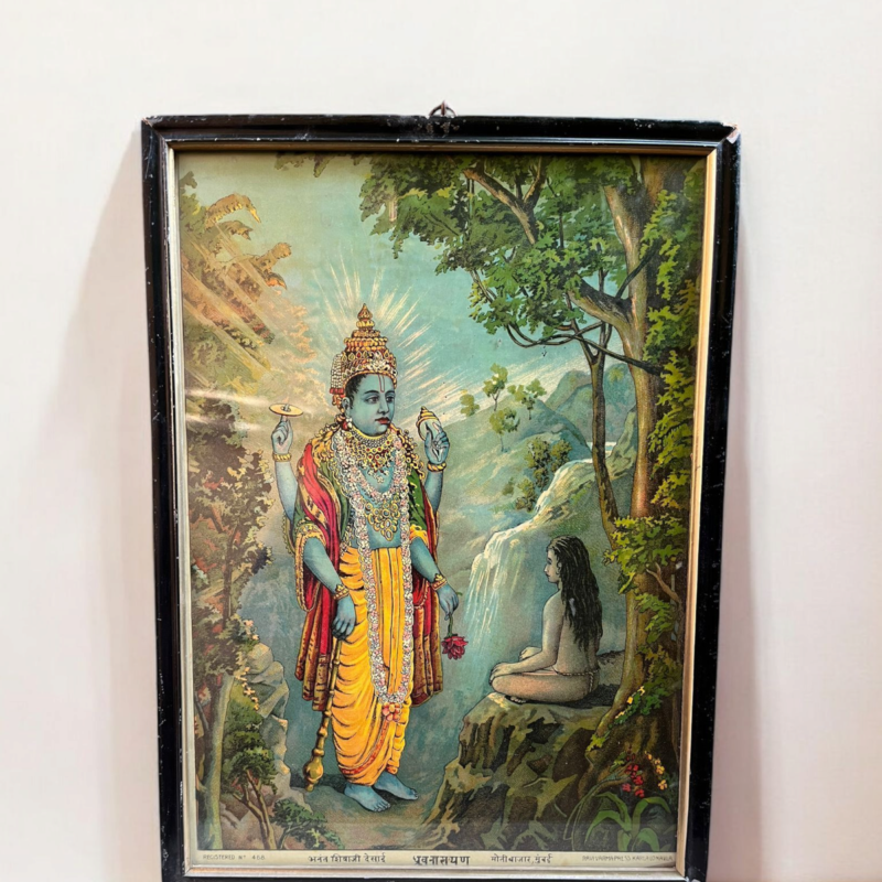 Vintage Raja Ravi Varma Dhruv Narayan Original Oleograph