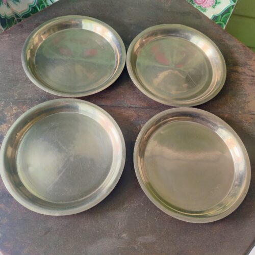 Vintage brass German silver 4 PC's plates set - Image 3