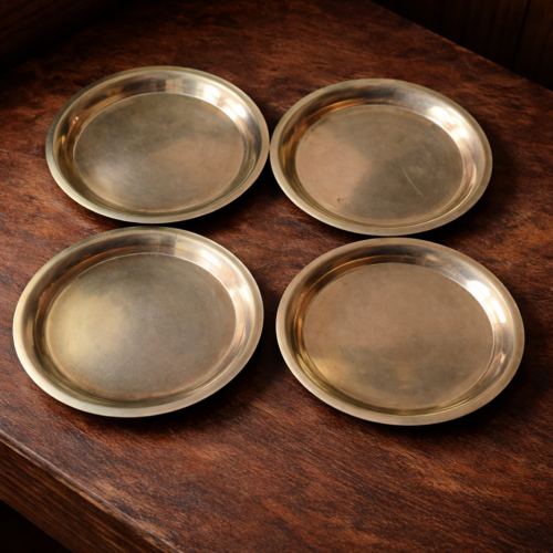 Vintage brass German silver 4 PC's plates set