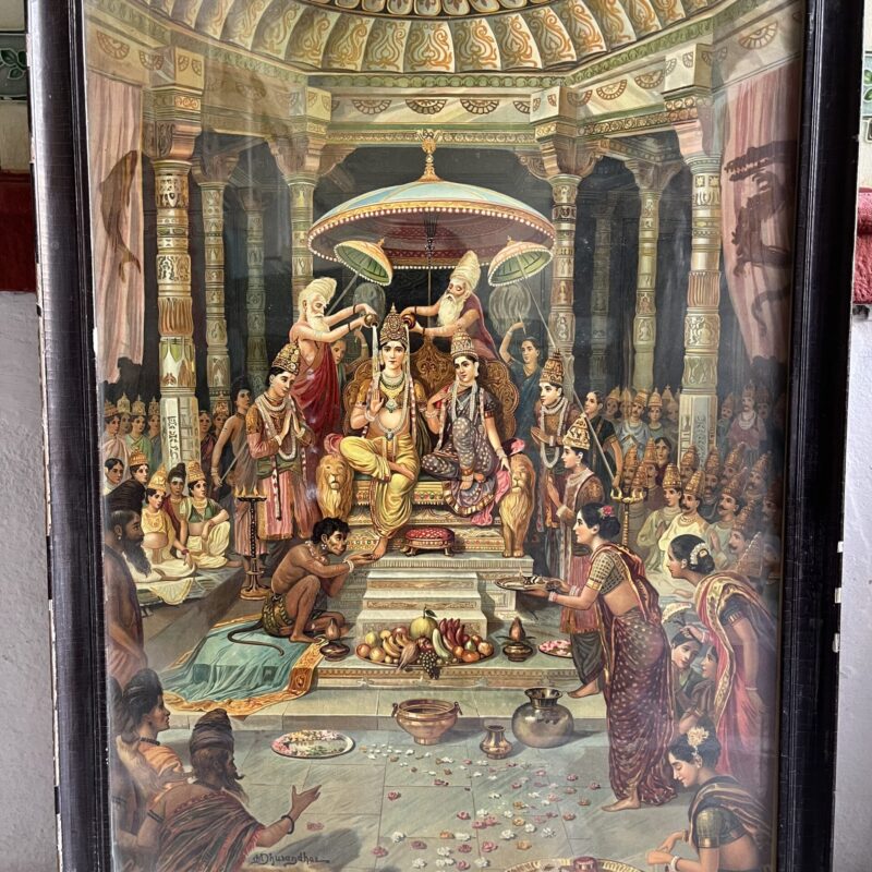 Vintage ram rajya Abhishek oilograph printed in Ravi Verma Press