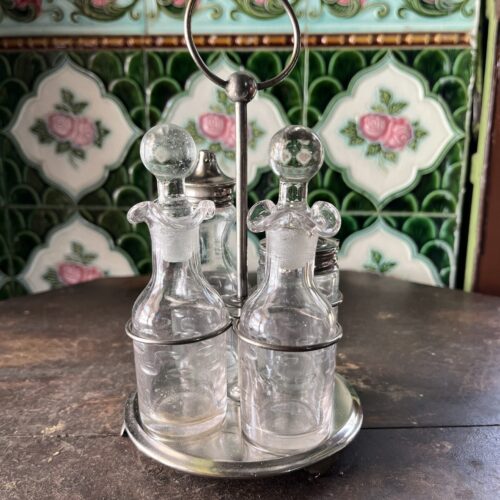 Antique Victorian Silver Plated Cruet 4 Bottles Set