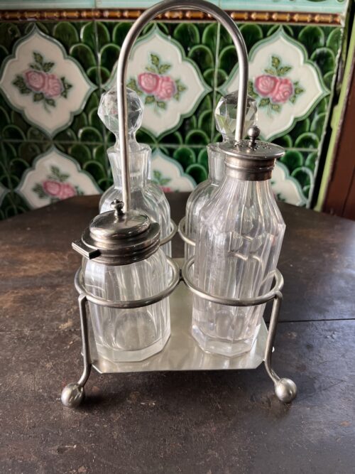 Antique 4 bottles silver plated cruet set - Image 4