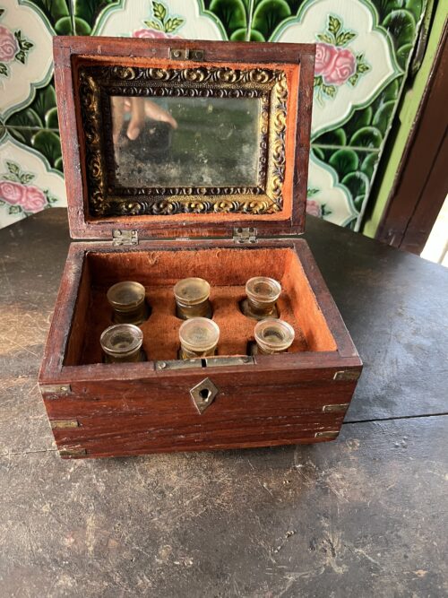 Antique wooden brass fitted perfume box