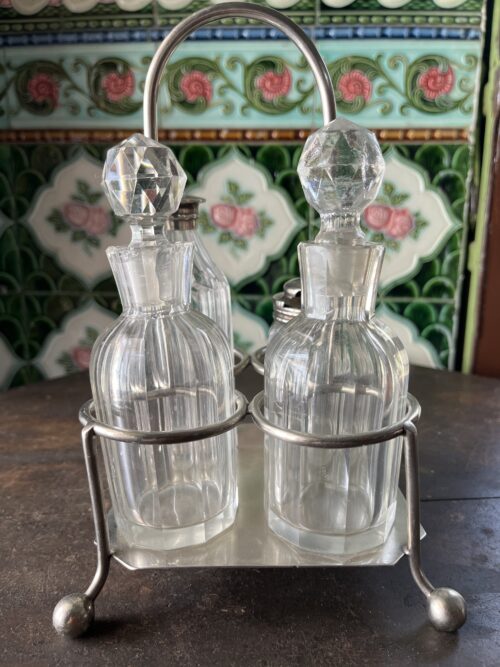 Antique 4 bottles silver plated cruet set - Image 2