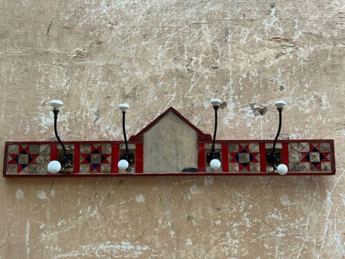 Vintage wooden frame mirror work iron khunti