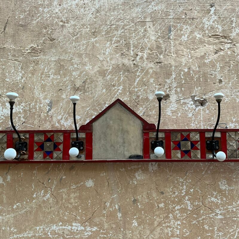 Vintage Wooden Frame Mirror Work Iron Khunti