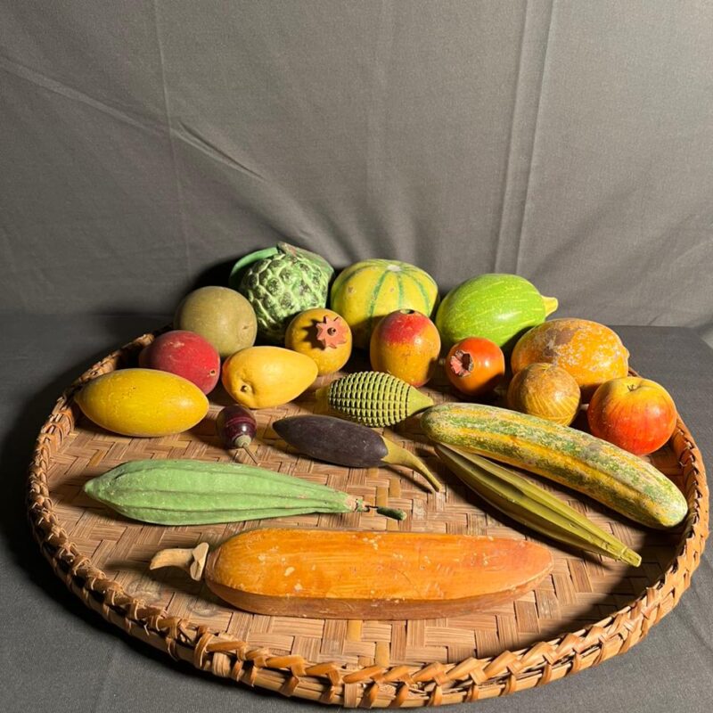 Vintage Soil And Wooden Made Hand Color.. Vegetables And Fruits