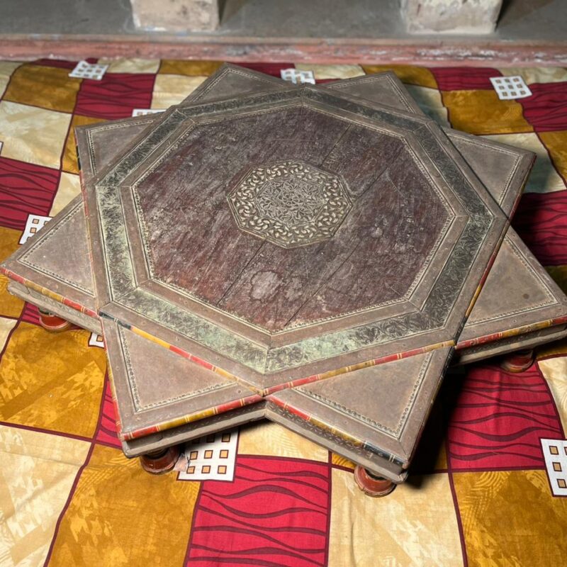 Vintage Brass Work And Hand Color Star Chowki