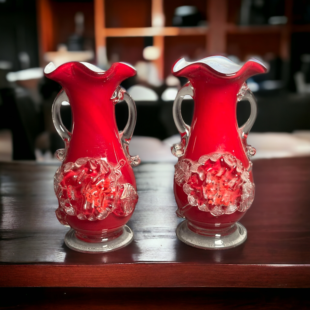 Antique Too Old Red Glass ...Double Glass Flower Pot