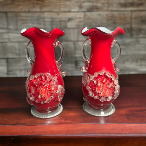 Antique too old red glass ...double glass flower pot - Image 2