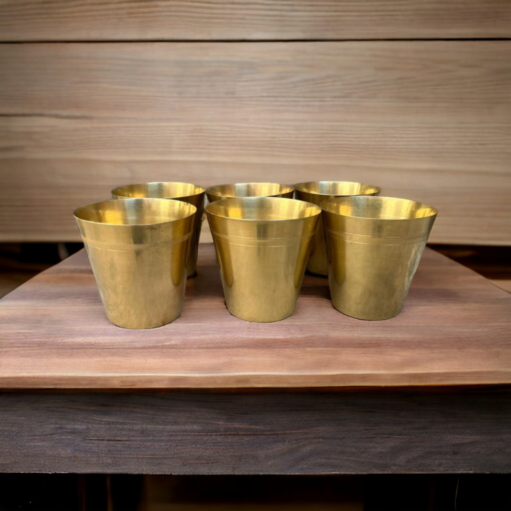 Vintage Brass Made In Germany Light Weight 6 Glasses Set