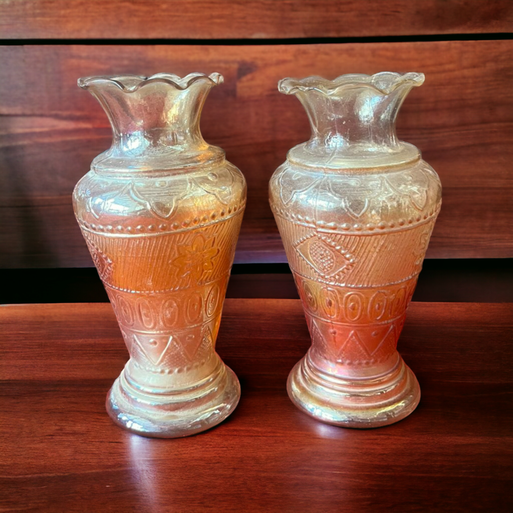 Antique Beautiful 2 Pcs Glass Flower Pots