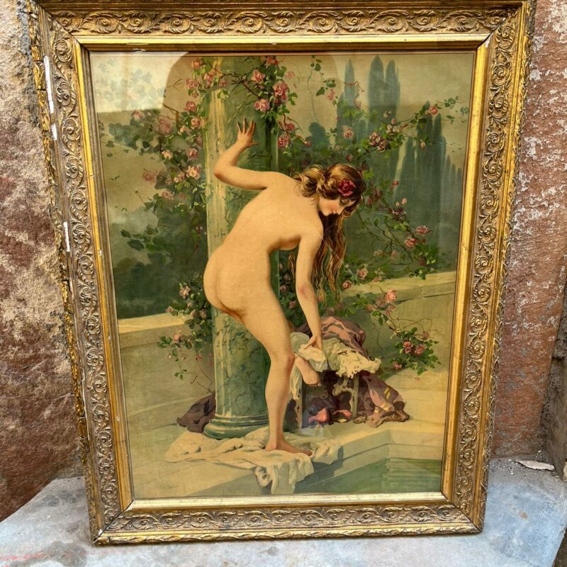Vintage Semi Nude German Lithograph