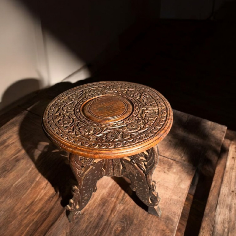 Vintage Wooden Hand Carving Corner Table