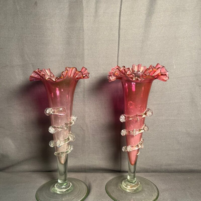 Antique Pink Glass 1880 2 Pcs Flowers Pots Set