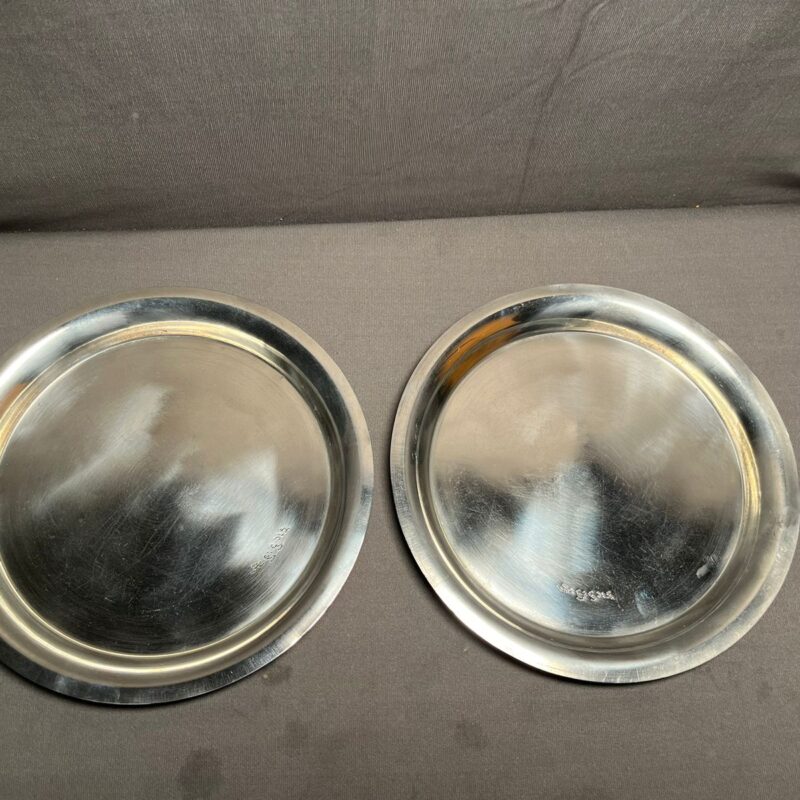 Vintage Brass German Silver 2 Pcs Plates Set