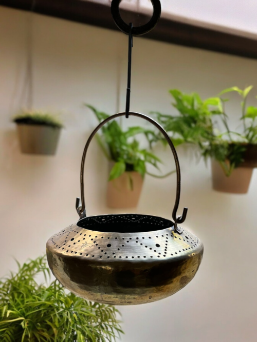 Vintage brass hanging vegetable basket (flower basket)