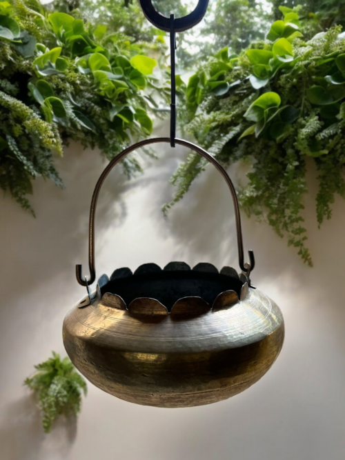 Vintage brass hanging flower basket ( vegetable basket)