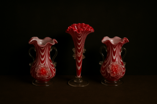 Antique hand blown double handled double color 3 pcs vases set .. - Image 3