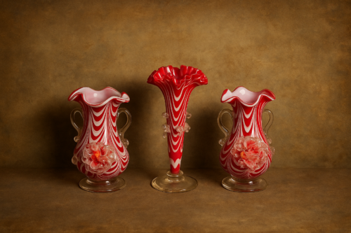 Antique hand blown double handled double color 3 pcs vases set .. - Image 5