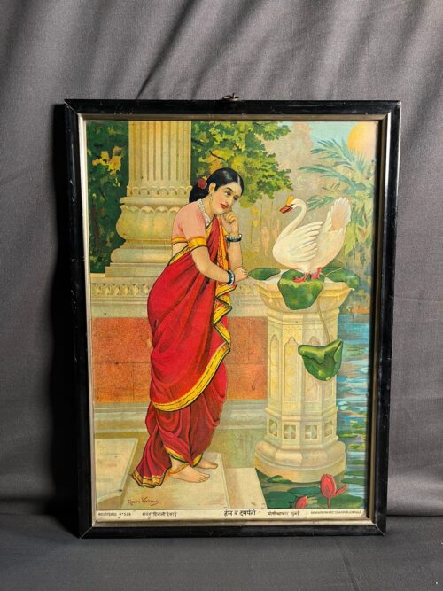 Vintage Ravi Verma oilograph hans damyanti