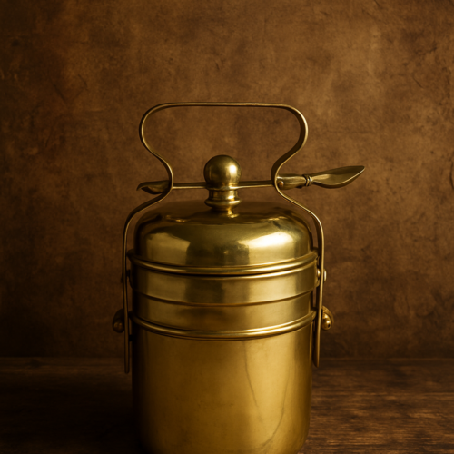 Antique brass two tier spoon lock tiffin box
