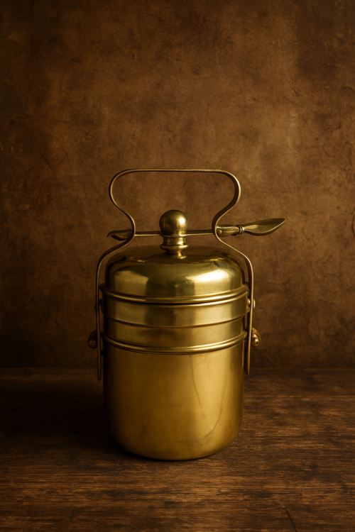 Antique brass two tier spoon lock tiffin box