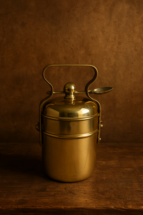 Antique brass two tier spoon lock tiffin box - Image 2