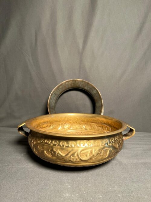 Vintage brass carved urli with stand - Image 3