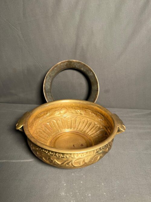 Vintage brass carved urli with stand - Image 4