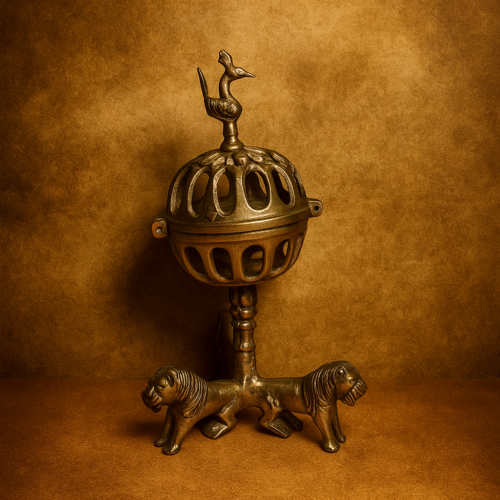 Vintage brass lion leg diya