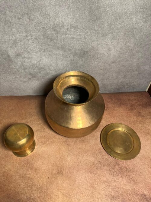 Vintage brass tokni ( ghada) matka with lid and lota - Image 3