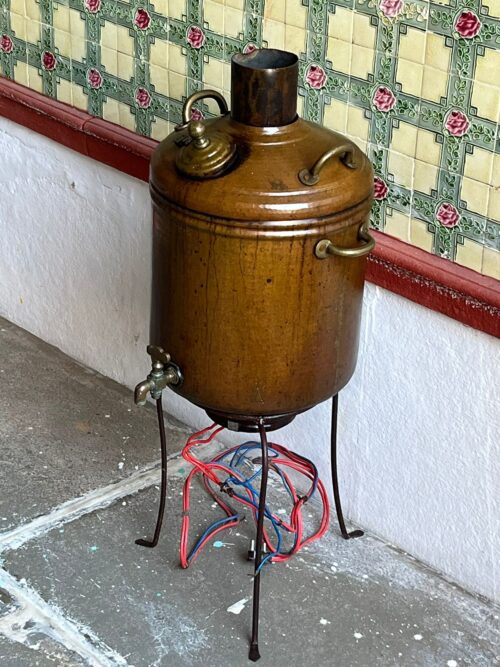 Antique copper hot water heater with iron stand - Image 2