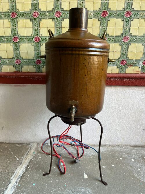 Antique copper hot water heater with iron stand - Image 5