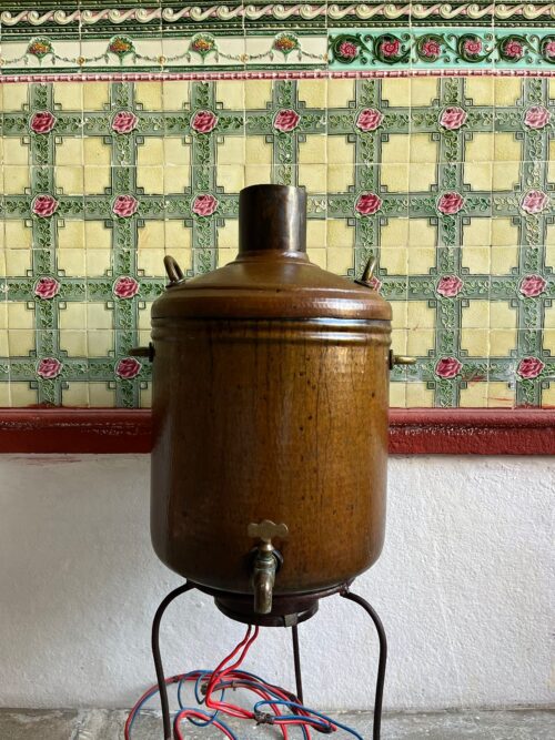 Antique copper hot water heater with iron stand - Image 7