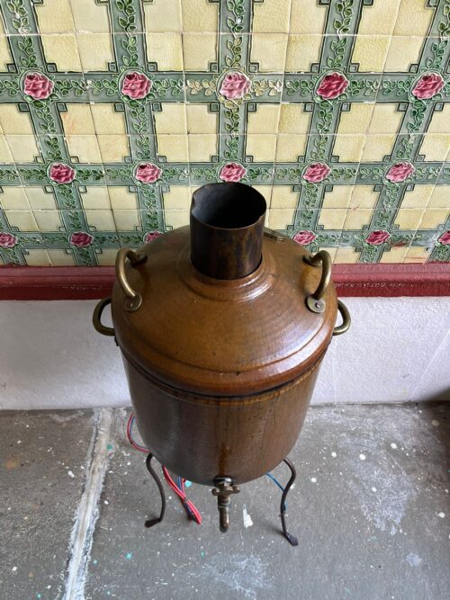 Antique copper hot water heater with iron stand - Image 3