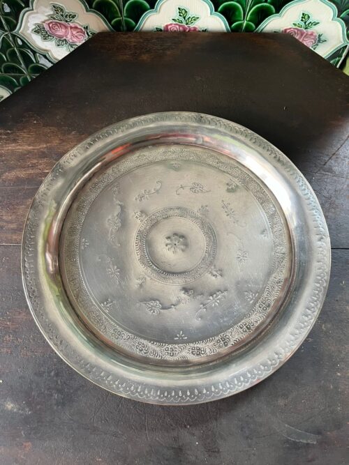 Vintage brass white polished carving plate