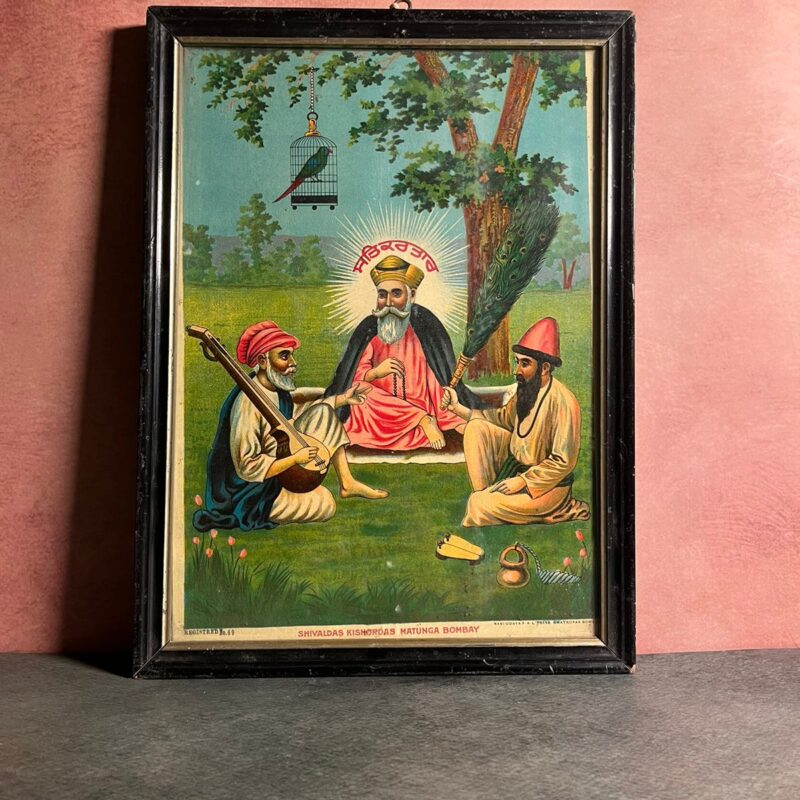 Vintage Ravi Varma Very Rare Subject Guru Nanak G , Bala And Mardana Oleograph
