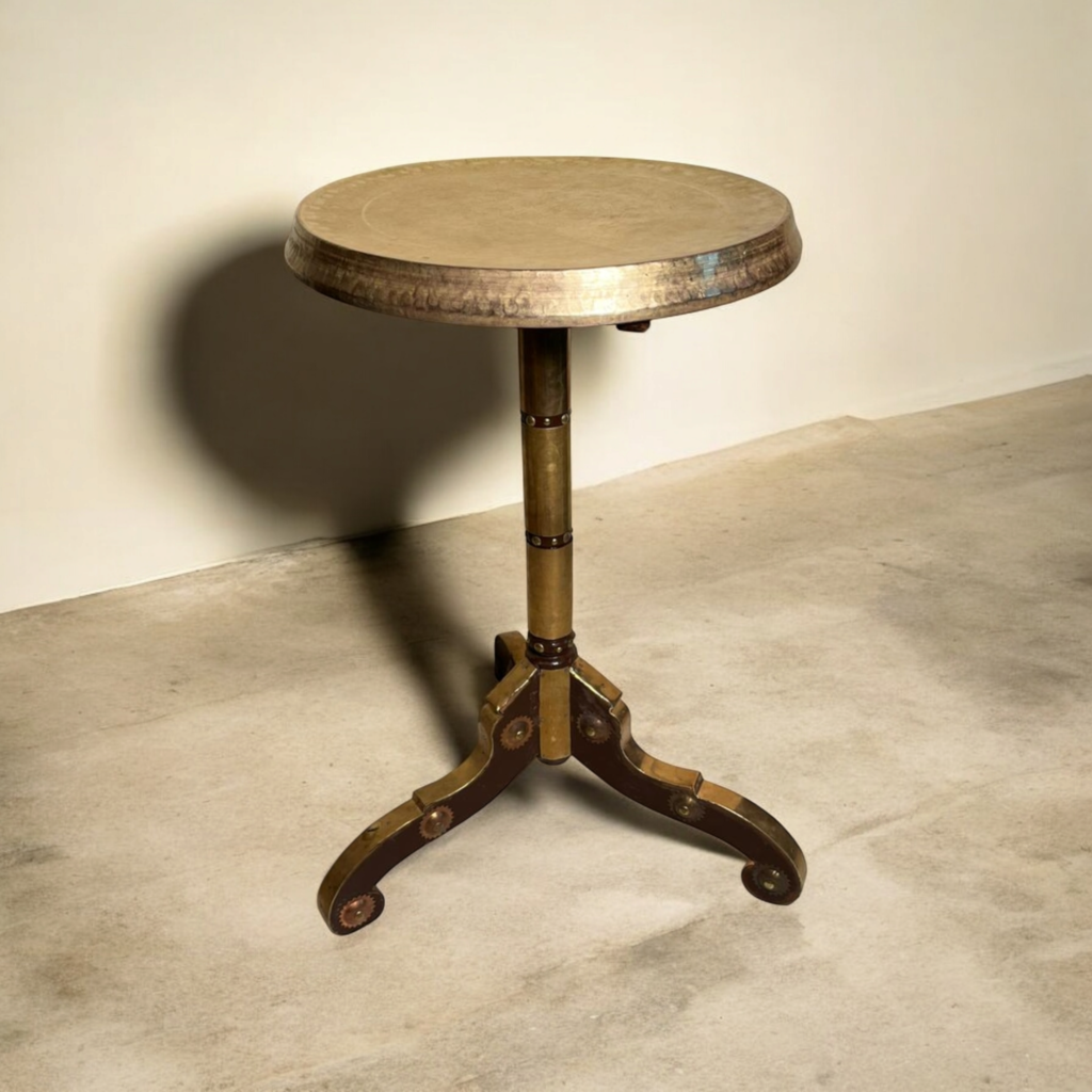 Vintage Wooden On Brass Corner Table