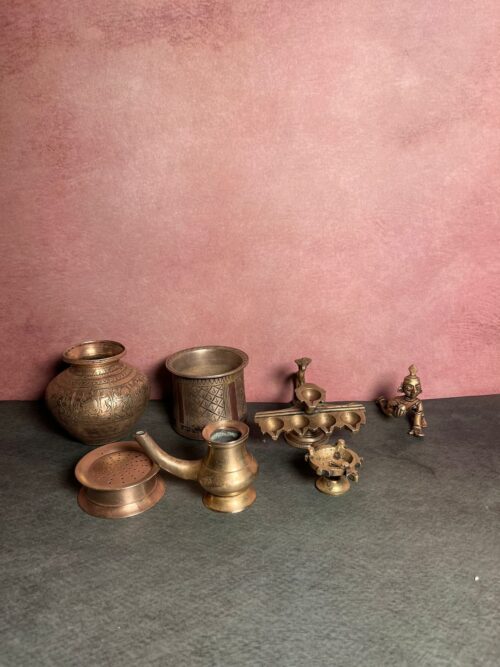 Vintage bronze and brass Pooja essentials - Image 4