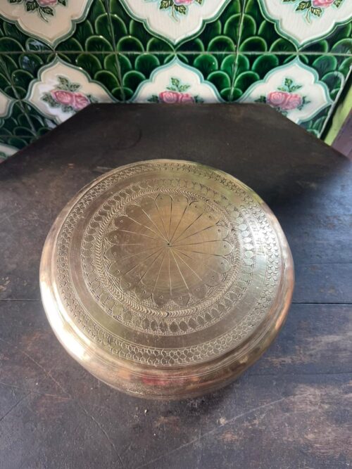 Vintage brass hand carving round box