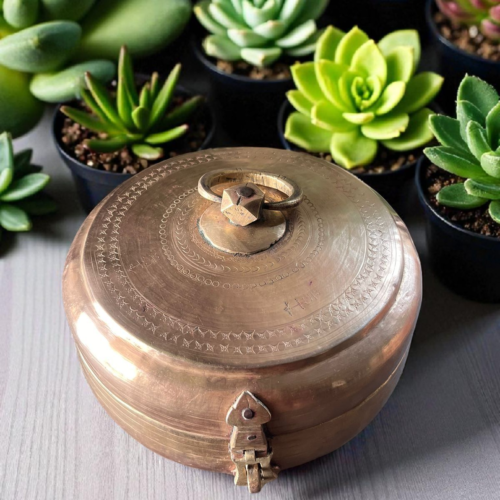 Vintage brass Kadi khuntha hand carving chappati box