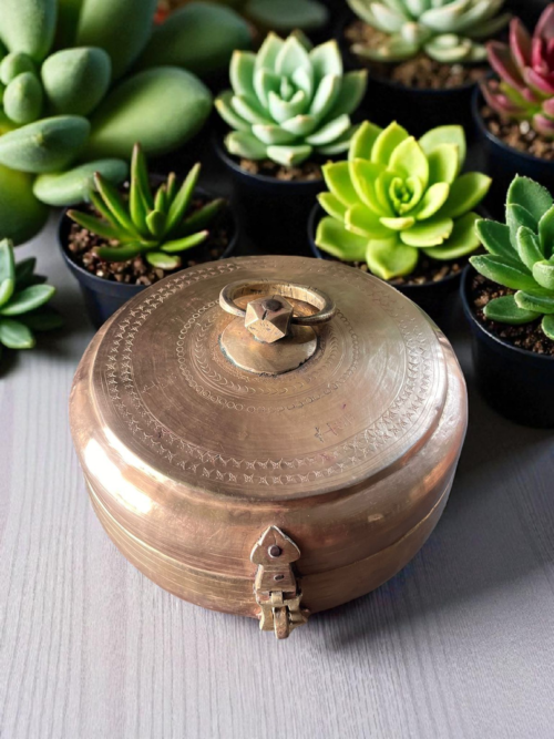 Vintage brass Kadi khuntha hand carving chappati box