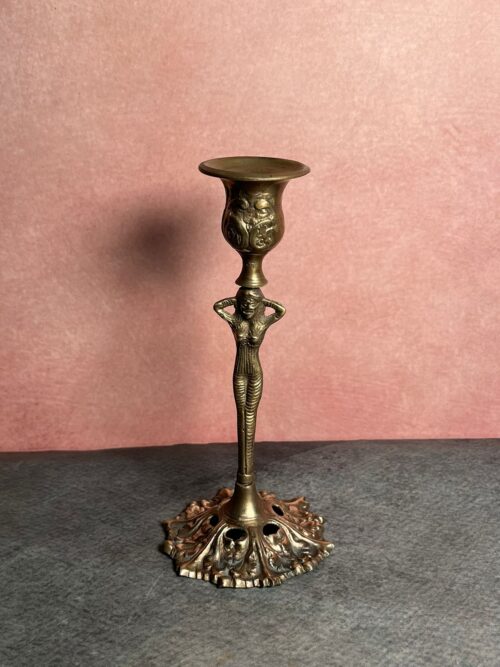 Vintage bronze lady figure candle stand - Image 3