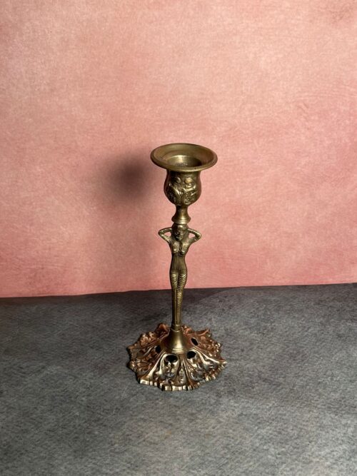 Vintage bronze lady figure candle stand