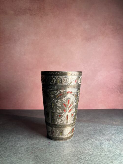 Antique brass hand carving with meena work glass