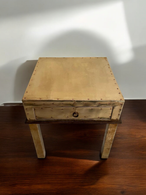 Vintage wooden on brass table with drawer - Image 2