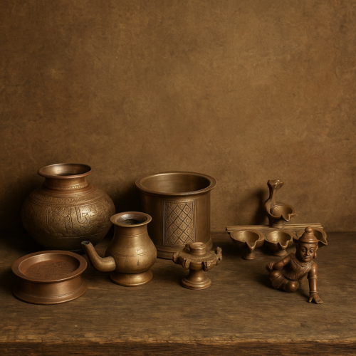 Vintage bronze and brass Pooja essentials