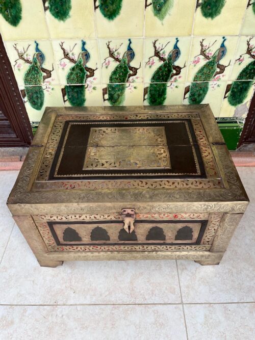 Antique Wooden Chest with Brass Hand Kalam Work - Image 5